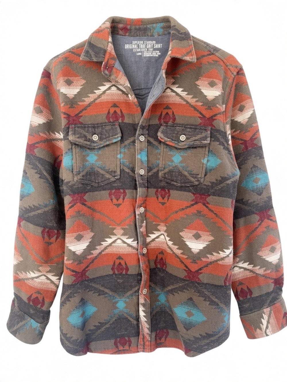 True Grit Mens Southwestern Western Shirt 100% Cotton Button Front Large